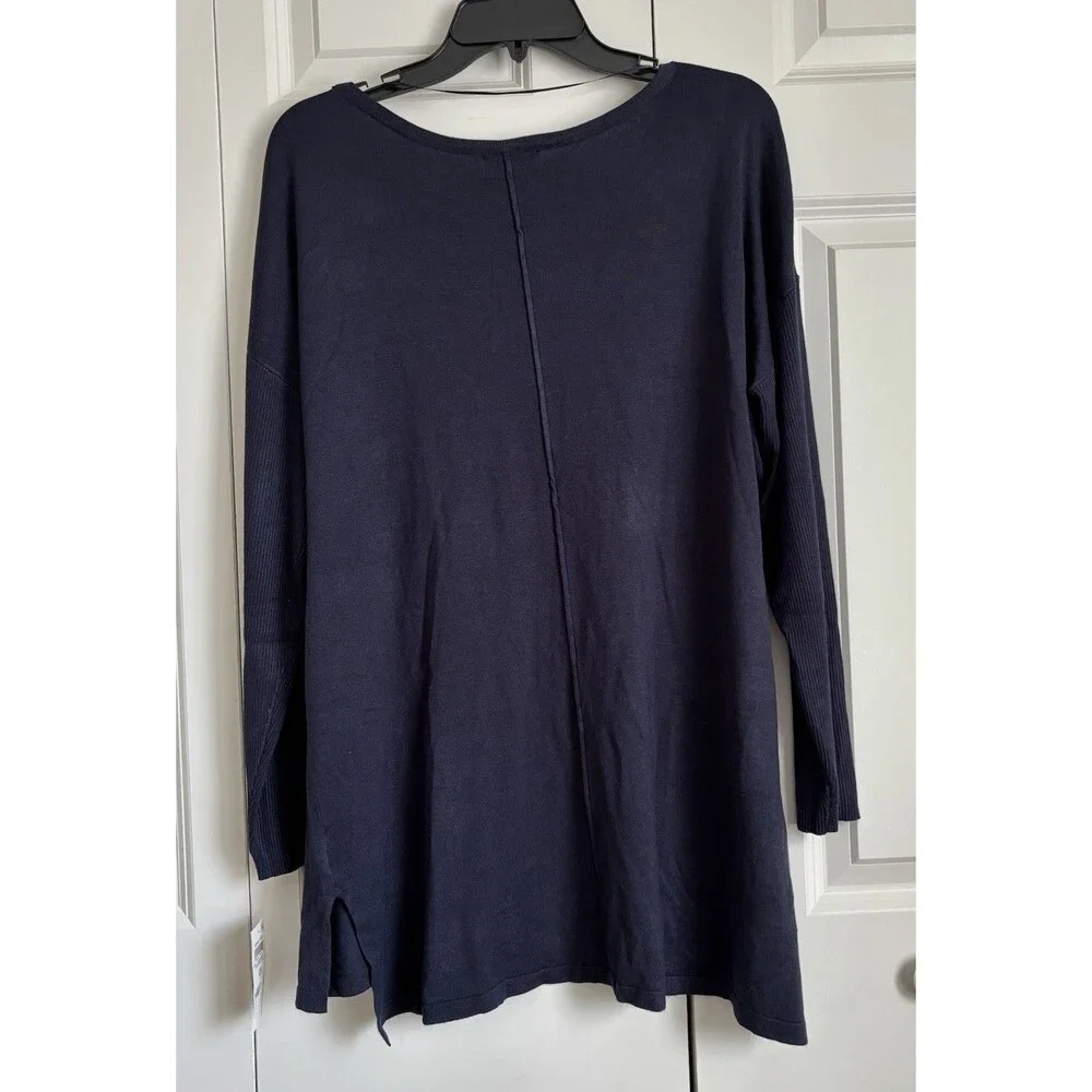 STYLE & CO WOMEN'S 0X LONG SLEEVE BOAT NECK TUNIC SWEATER NAVY BLUE PULLON KNIT